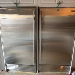 Pair of Subzero 36 inch stainless steel refrigerator freezer
