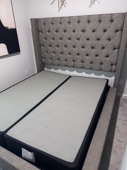 Gray King Bed frame Boxspring Included