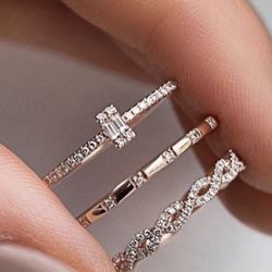 3pes Ring Set 925 Sterling Silver White Rose Gold Plated Wading And Engagement Ring Size 8