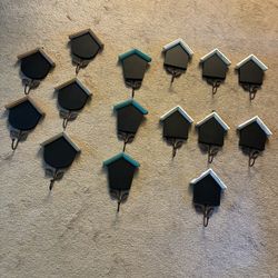 Wooden Chalkboard House With Iron Hook Wall Mount