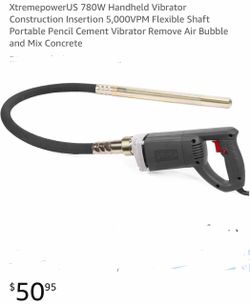 XtremepowerUS 780W Handheld Vibrator Construction Insertion 5,000VPM Flexible Shaft Portable Pencil Cement Vibrator Remove Air Bubble and Mix Concrete