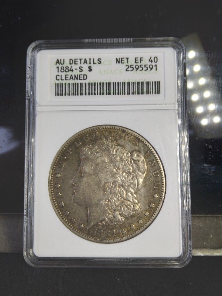 1884 S MORGAN ANACS SOAP BOX AU DETAILS