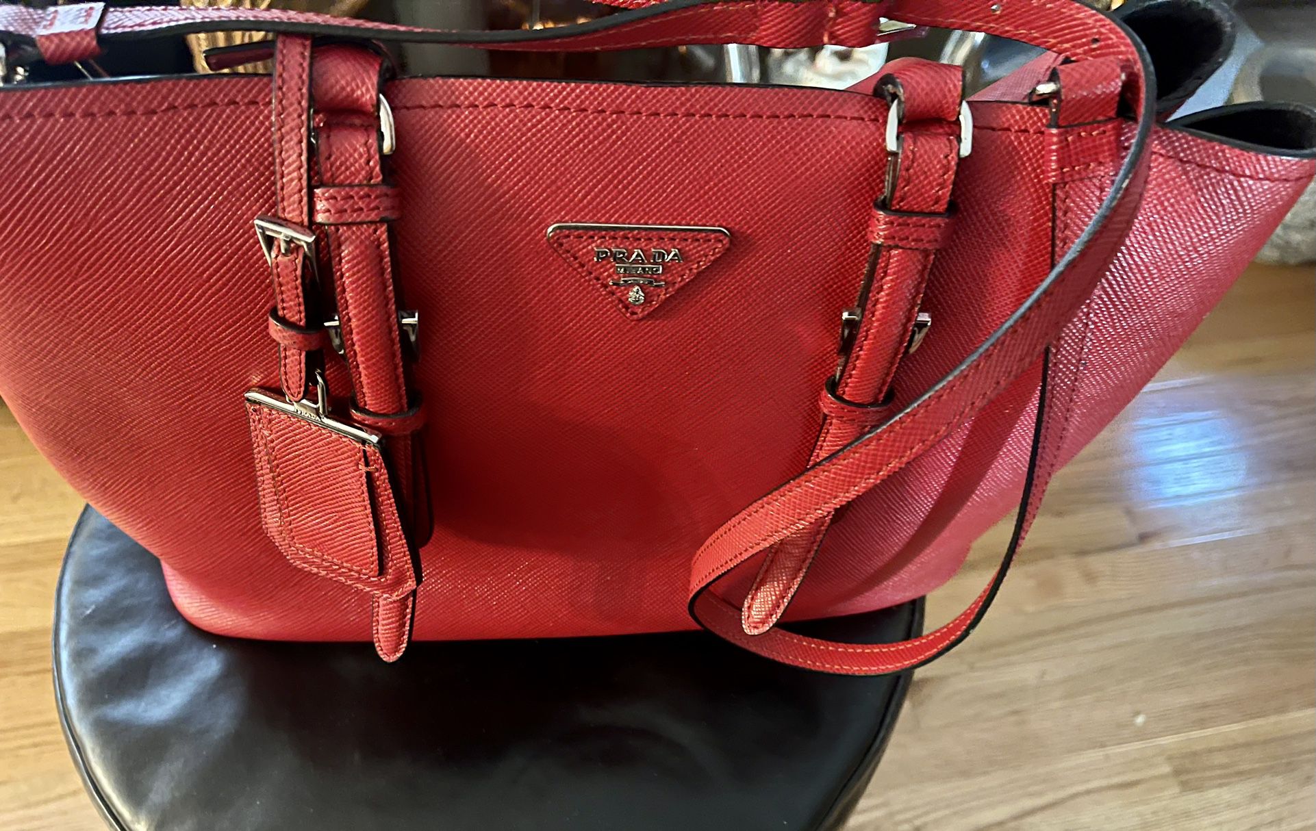 PRADA Red Saffiano Handbag  $500
