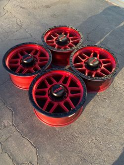 20” Candy Red Ford F250 350 and expedition KMC KM544 Mesa Wheels 8x170