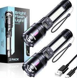 2Pack LED Rechargeable Flashlights High Lumens Single Click Bright Flashlight Long Lasting 12H, Compact Handheld Flash Light USB C, White & Red Light
