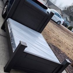 Queen Bed, Set of Bed Frame with Box Spring | Solid Wood