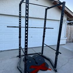 Commercial Squat Rack, Bumper plates and barbell