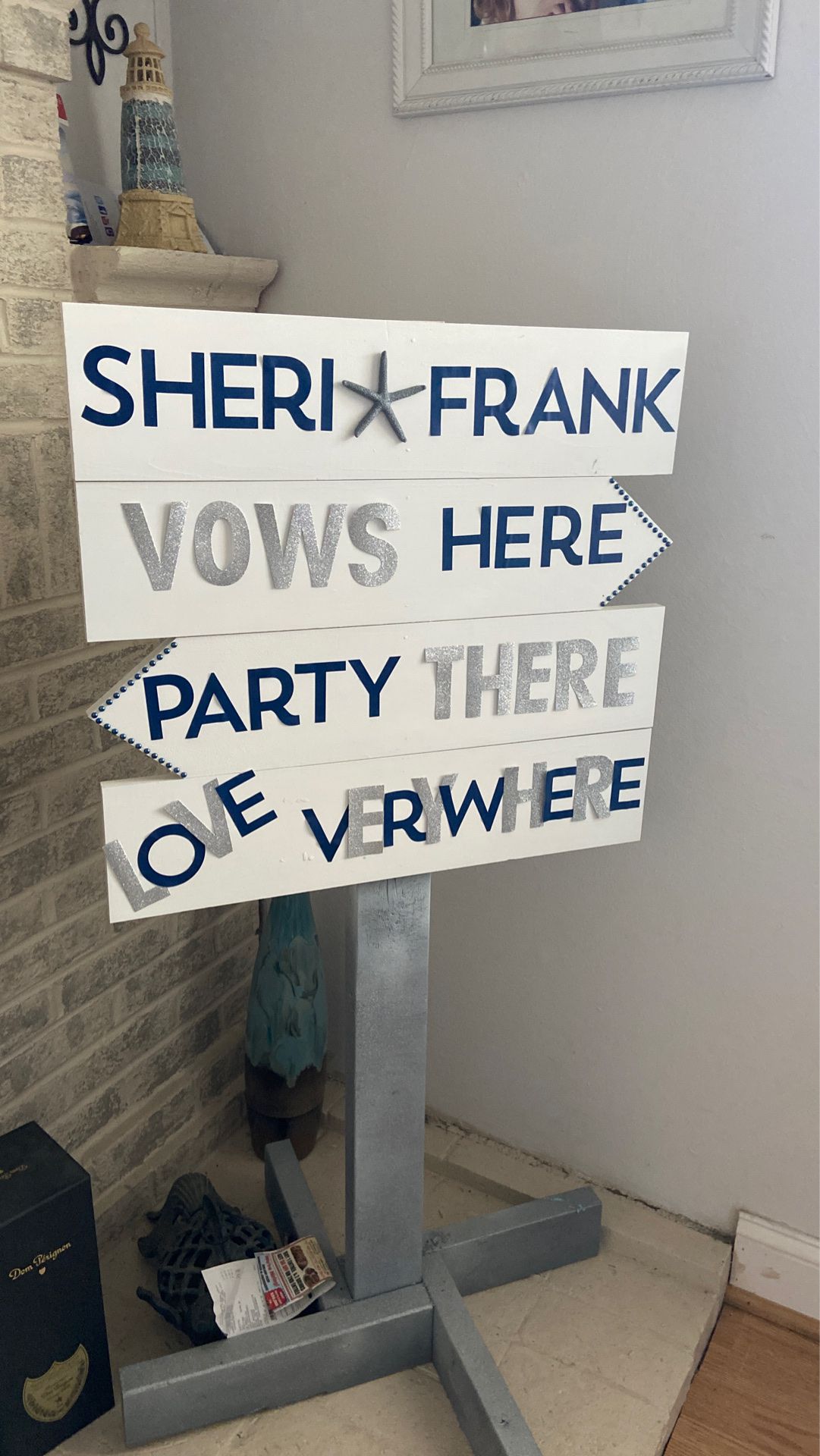 Handmade sign-used for my wedding. Stickers come off and can say anything out be painted on.
