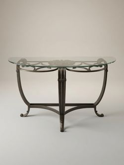 Ornate Metal & Glass Console Table + Matching Coffee Table
