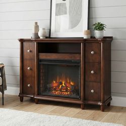 Electric Fireplace Heater / TV Stand Combo - Dark Wood Finish