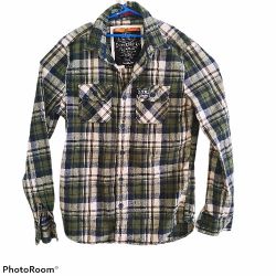 Super Dry Long Sleeve Plaid Check Flannel Button Up Shirt Men's Sz Medium (M)

