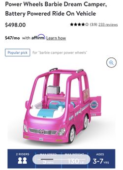 Power Wheels Barbie Dream Camper Battery Powered Ride On Vehicle