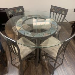 Glass Kitchen Table Set Pub Height With 4 Chairs 