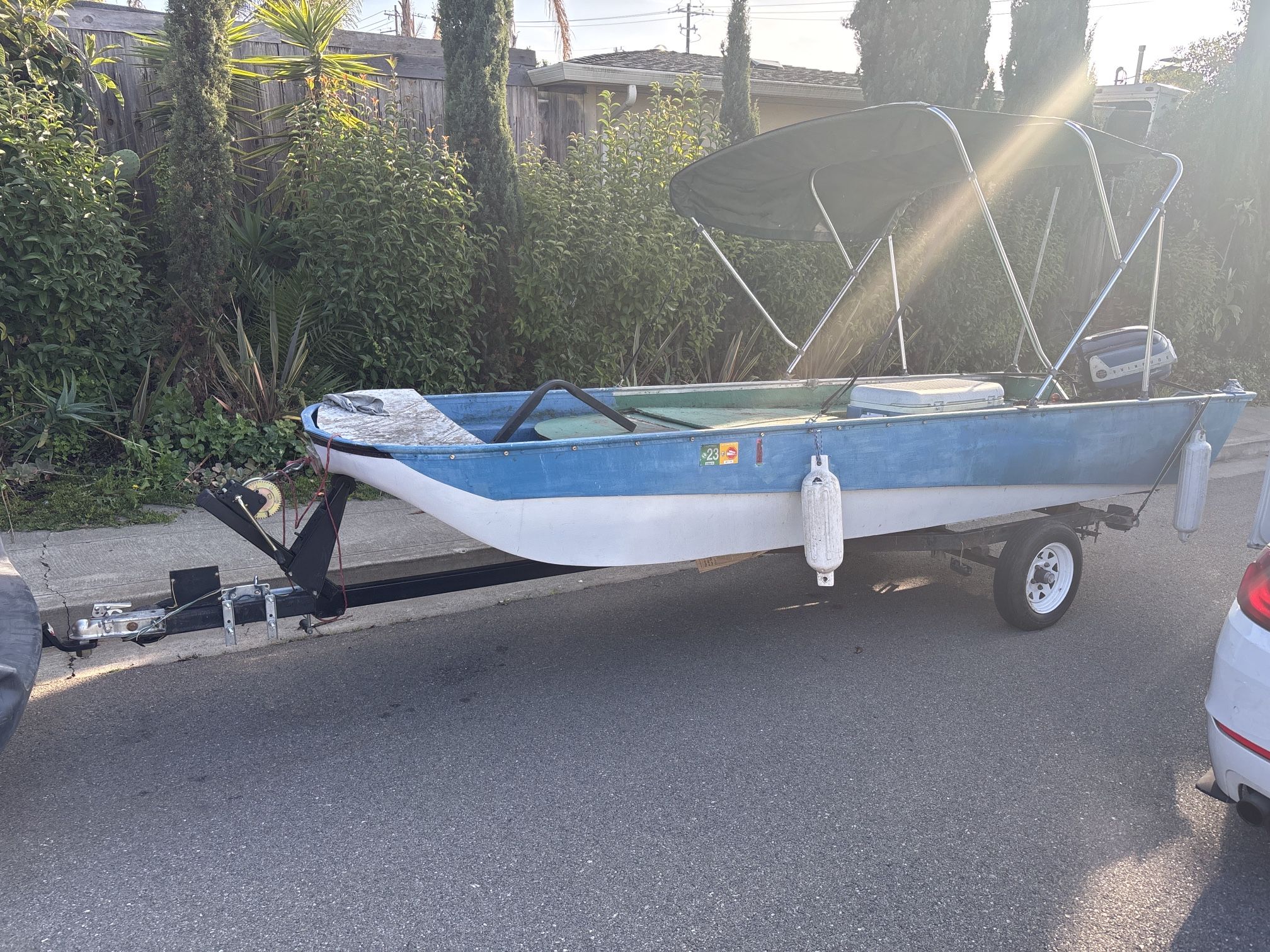 1976 Tuffy Runabout w/ Trailer, Outboard & Foldable Bikini Canopy