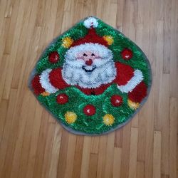 Vintage Handcrafted Hand Hooked Santa Claus Rug/Wall Hanging