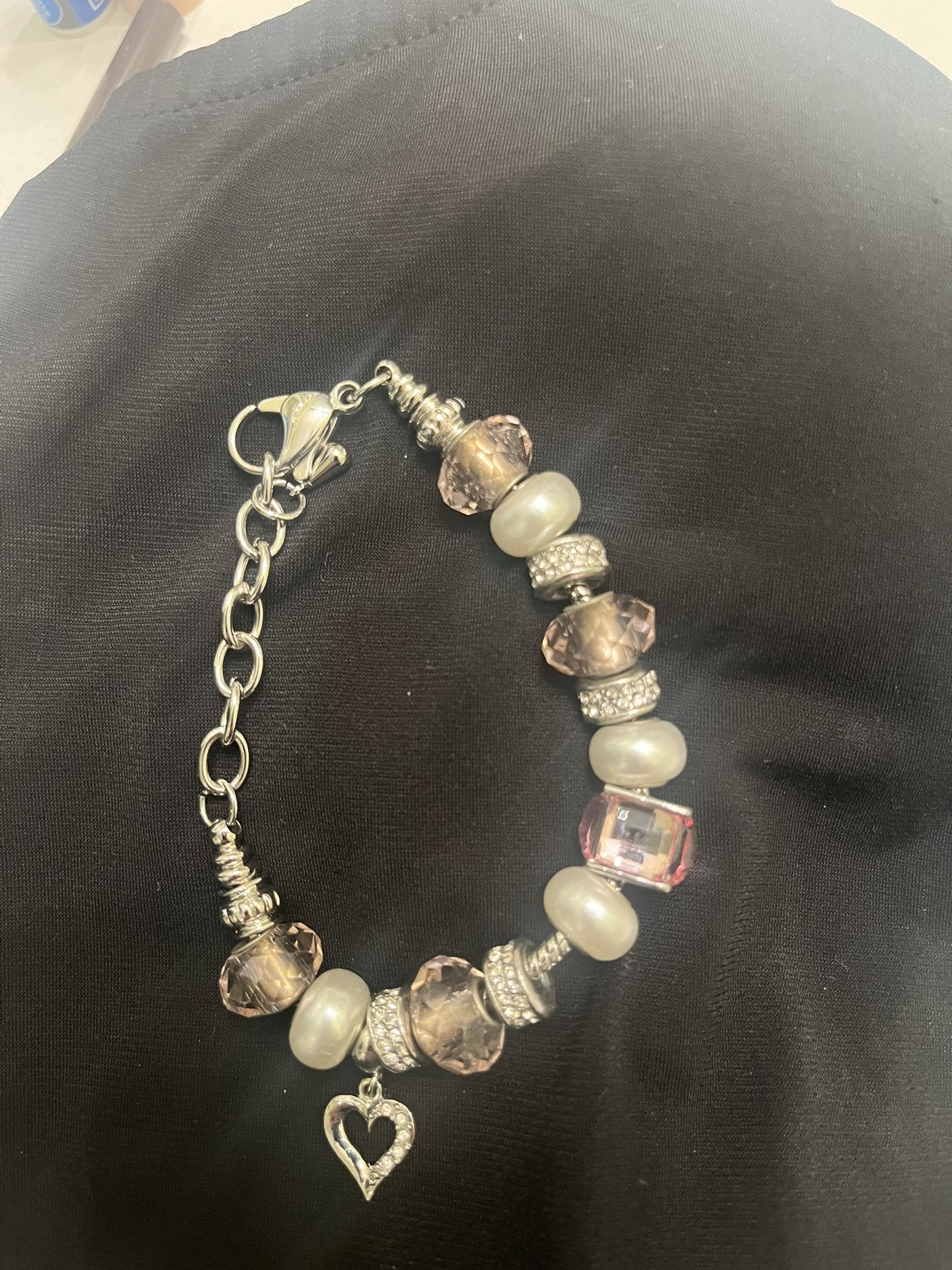 Costume Jewelry Pink, Silver And White Charmed Bracelet