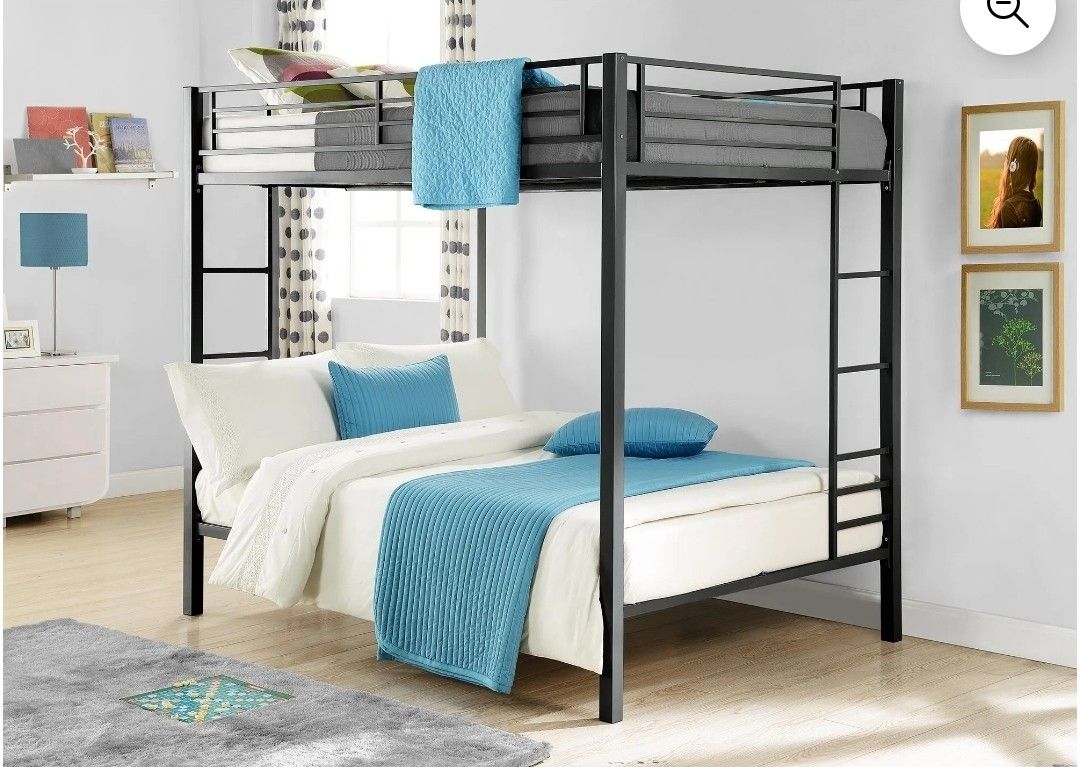 New Inbox Full Over Full Bunk Bed Metal Black Mattress Not Included