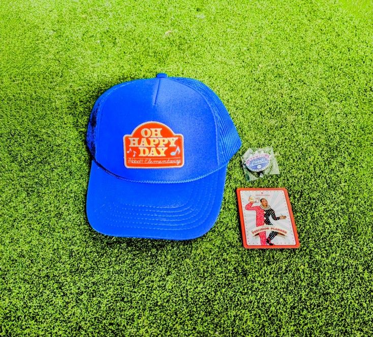 2024 D23 Abbott Elementary A.V.A Fest Blue Oh Happy Day Trucker Hat+Pin+Card NIP