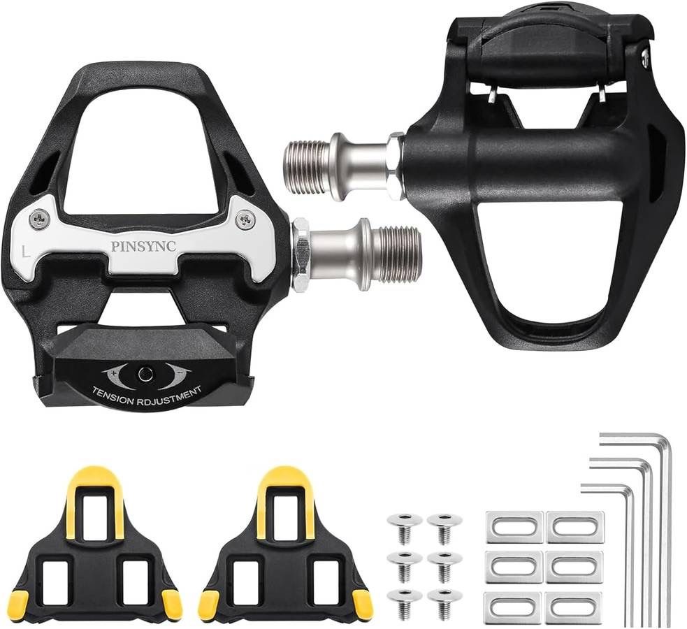 new SPD SL Pedals, 9/16" Road Bike Pedals, Sealed Bearings & Nylon Clipless Pedals with Cleats Set Compatible with SPD SL System (Black) About this i