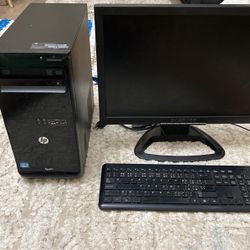 computer with monitor, and keyboard 