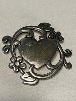 JAMES AVERY Sterling Silver 925 Vintage Signed Rare!! Heart & Flowers Pin Brooch