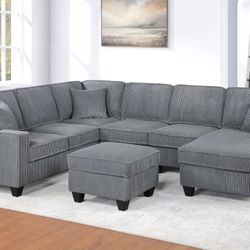 Brand New Grey Sectional Sofa w Ottoman 