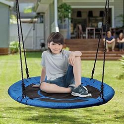 Sundale Outdoor 40" Saucer Chair Tree Swing Waterproof Hammock Seat with 2 Carabiners and 71" Adjustable Ropes, Durable Steel Frame,Blue