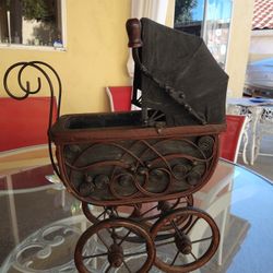 Rare Victorian Early 1900's Doll Pram 18 Inches Tall By 11.5 Long