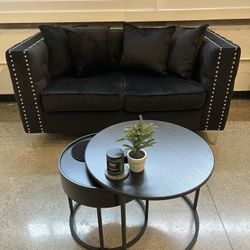 Velvet Love Seat & Coffee Table Set