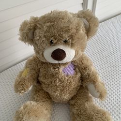 BUILD A BEAR 16" TAN TEDDY WITH PATCHES &AMP; CORDUROY PAWS RETIRED PLUSH TOY DOLL