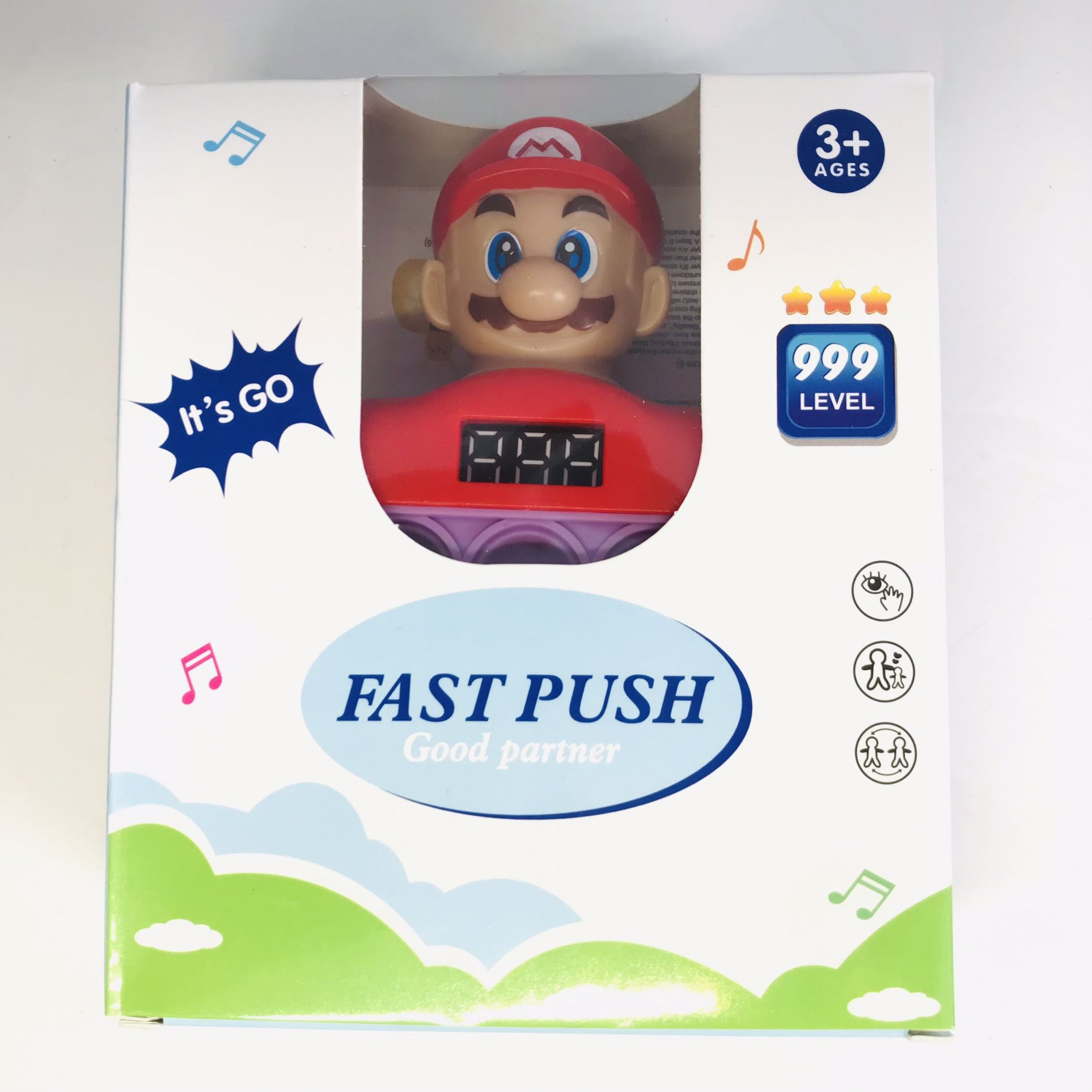 Quick Push Game Popping Fidget Kids Toys with LED Screen - Mario