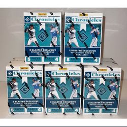 (5) 2022 Panini Chronicles Baseball Blaster Boxes 5 Box Lot Brand New Factory Sealed MLB Cards Rodriguez RC ? Christmas Present Xmas Gift 