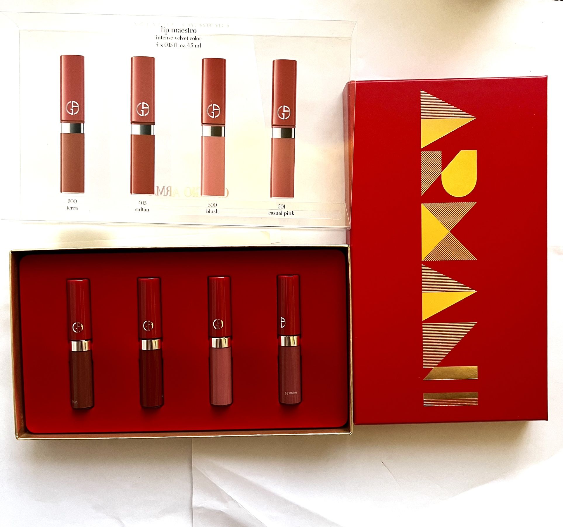 Giorgio Armani Lip Maestro 4pc Mini Set 200 Terra 405 Sultan 500 Blush 501 Casua