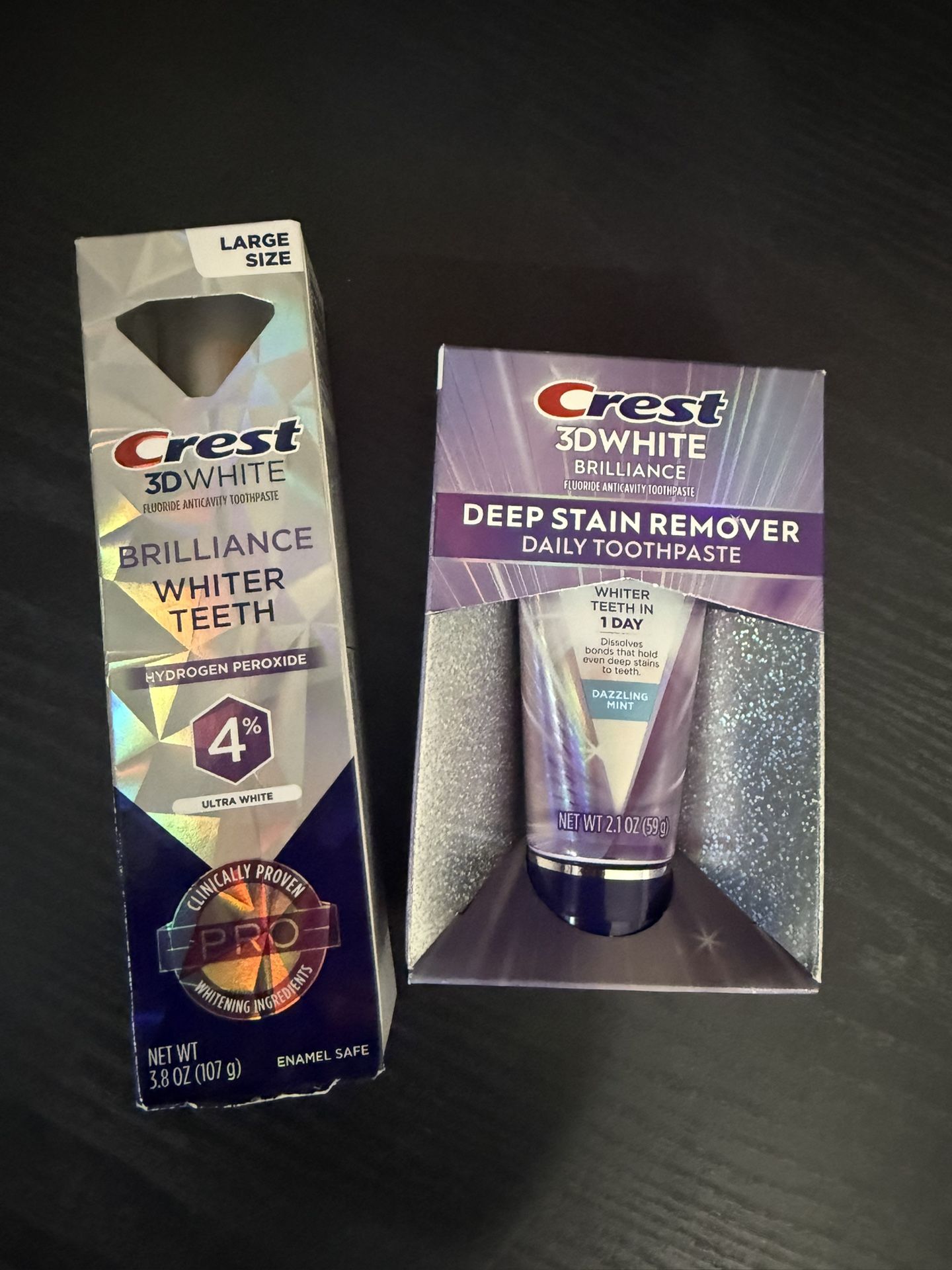 Crest 3DWhite Brilliance Deep Stain Remover Dazzling Mint & Whiter Teeth With Hydrogen Peroxide Toothpaste Bundle