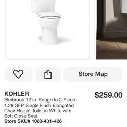KOHLER Elmbrook 12 in. Rough In 2-Piece 1.28 GFP Single Flush Elongated Chair Height Toilet in White with Soft Close Seat