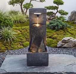 40" High Outdoor Water Fountain with 3 LED Lights, Cascading Waterfall Fountain with Whisper-Quiet Pump, Featuring Natural Stone Look for Garden, Pati