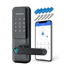 NYBOER Keyless Fingerprint Smart Door Lock and Handle - Keypad Entry, Electronic Passcode for Front Door