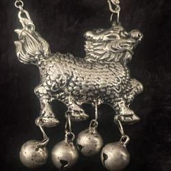 Chinese 18k white gold Kylin (or Qilin) pendant with bells