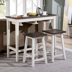 WHITE GRAY FINISH SPACE SAVER 3 PIECE CONSOLE DINING COUNTER TABLE STOOLS / MESA SILLAS BANCOS