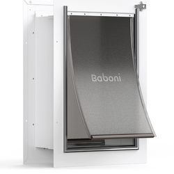 Baboni Pet Door for Wall, Steel Frame and Telescoping Tunnel, Aluminum Lock, Double Flap Dog Door and Cat Door, Strong and Durable (Pets Up to 100 Lb)