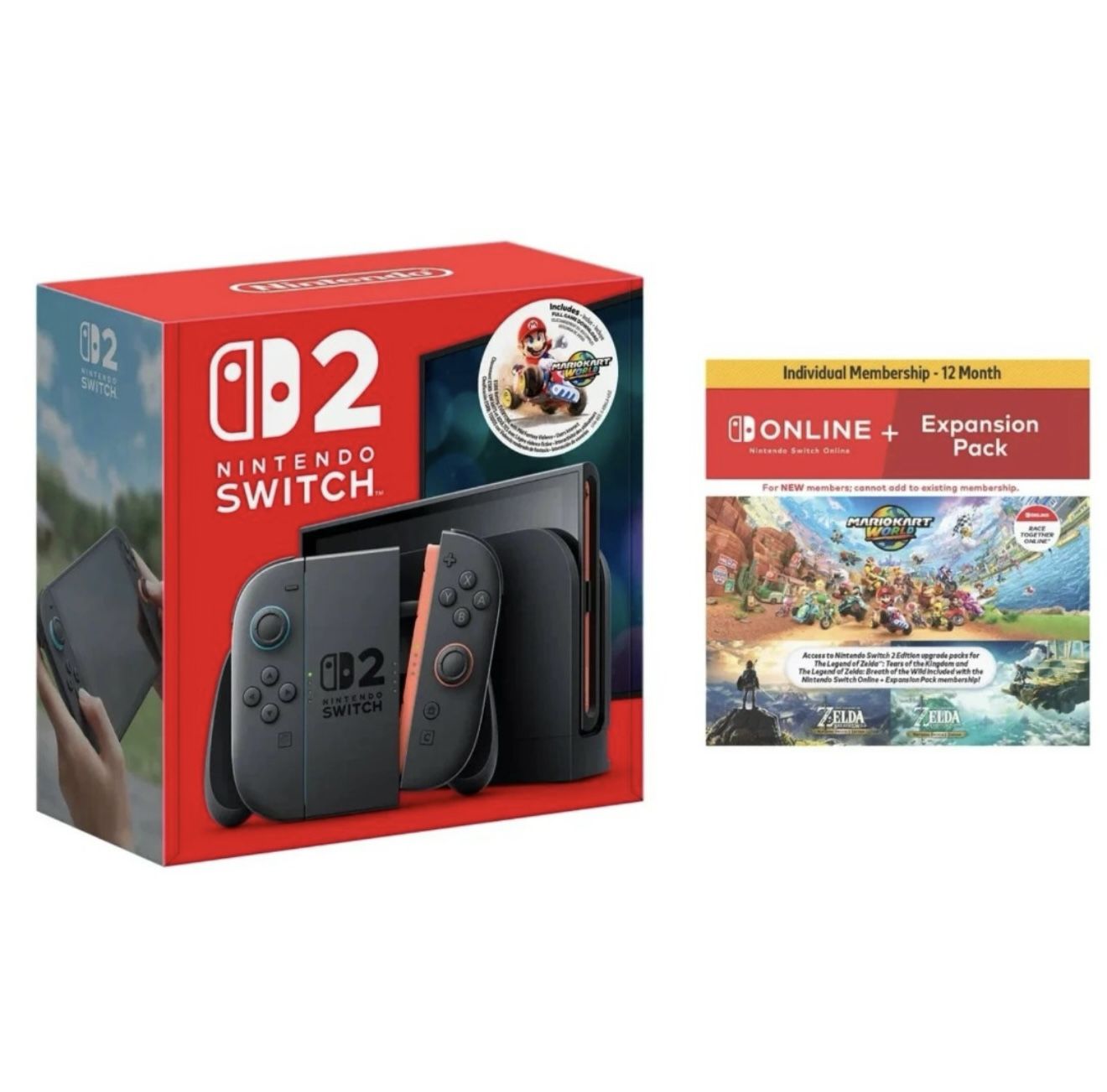 Nintendo Switch 2 Mario Kart World Bundle + NSO 12mo Membership 2025 NEW Sealed