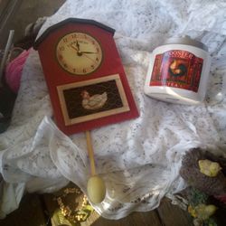 Country Chicken Clock And Tea Canister 