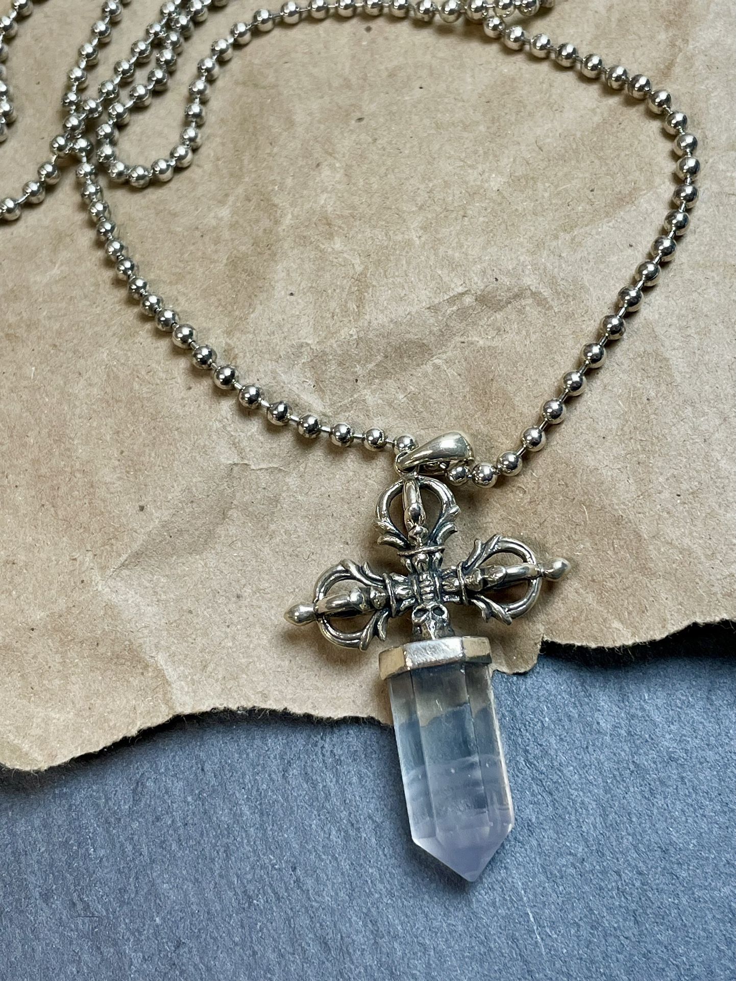 925 Sterling Silver Crystal Pendant with 925 Sterling Silver Ball Chain Necklace