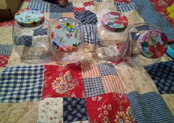 Pioneer woman glass jars with metal floral lids