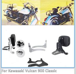 Adjustable Sissy Bar Backrest With Folding Luggage Rack For Kawasaki 900 Classic (Matt Black)