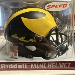Aidan Hutchinson Signed Michigan Wolverines Riddell Speed Mini Helmet Beckett