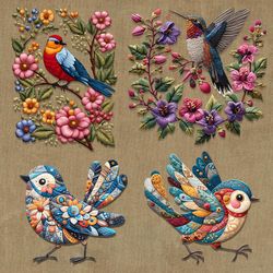 The clothes are heat-transfer printed with floral and bird patterns, imitation embroidery, heat transfer printing, heat transfer stickers, and are fol