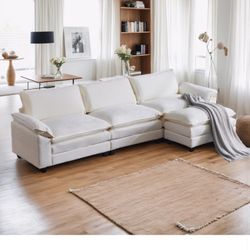Sectional Sofa Modular Deep Seat Sofa Couch with Ottoman, Chenille Sofa Sleeper Comfy Upholstered Furniture