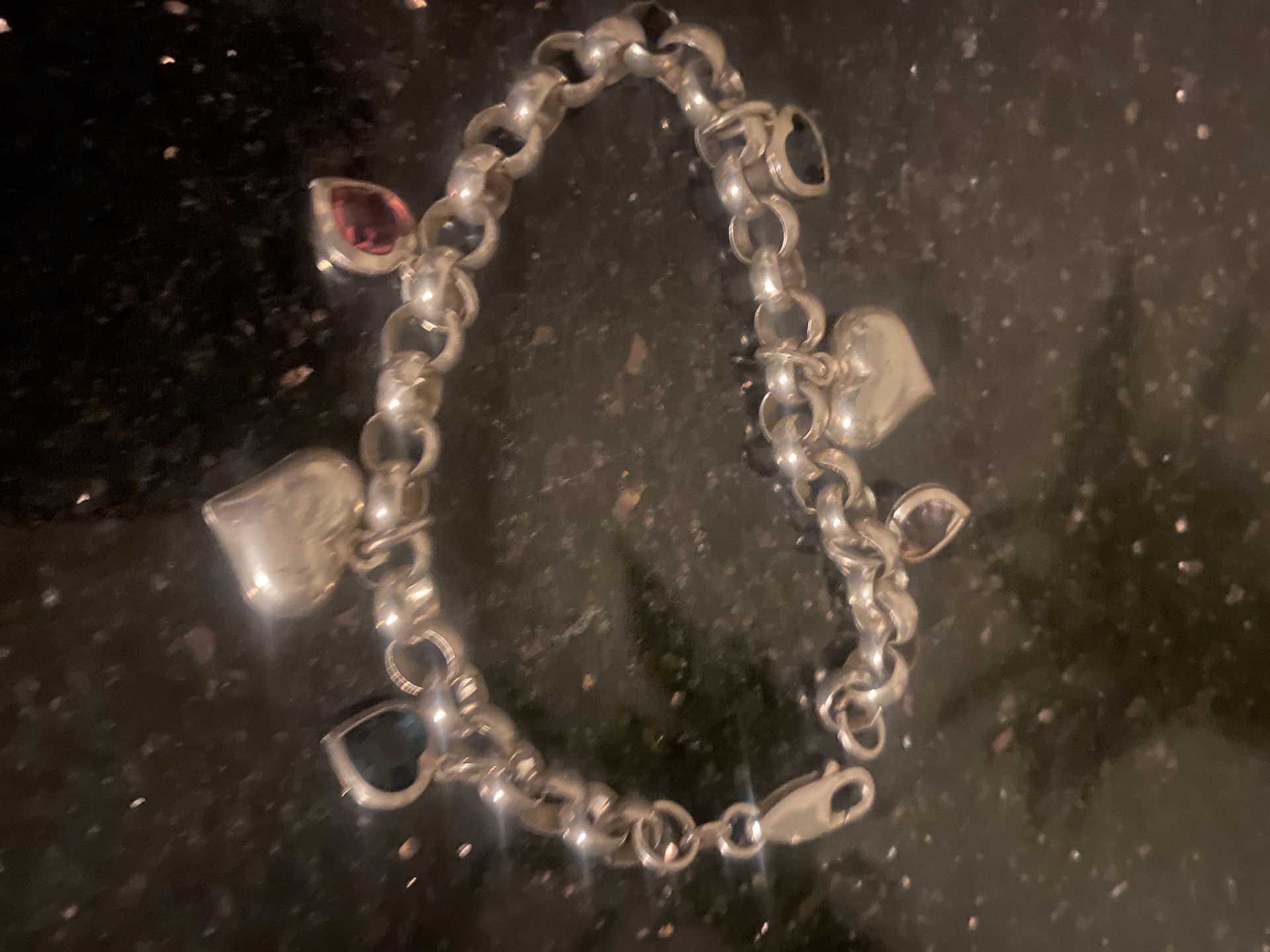 🌸🌼🌺BONITA PULCERA DE PLATA 925 CON CORAZONES Y PIEDRITAS 