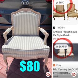 $80 Each Vintage French Louis XV Style Carved  With Gold Armchair like new French Provincial